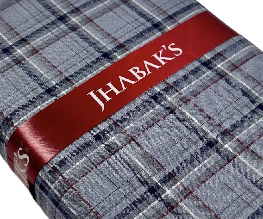 Image of JHABAK'S Cotton Blend Unstitched Checkered Fabric for Men - 2.35m Shirt Piece / 3m Kurta Piece - Width 36 Inches