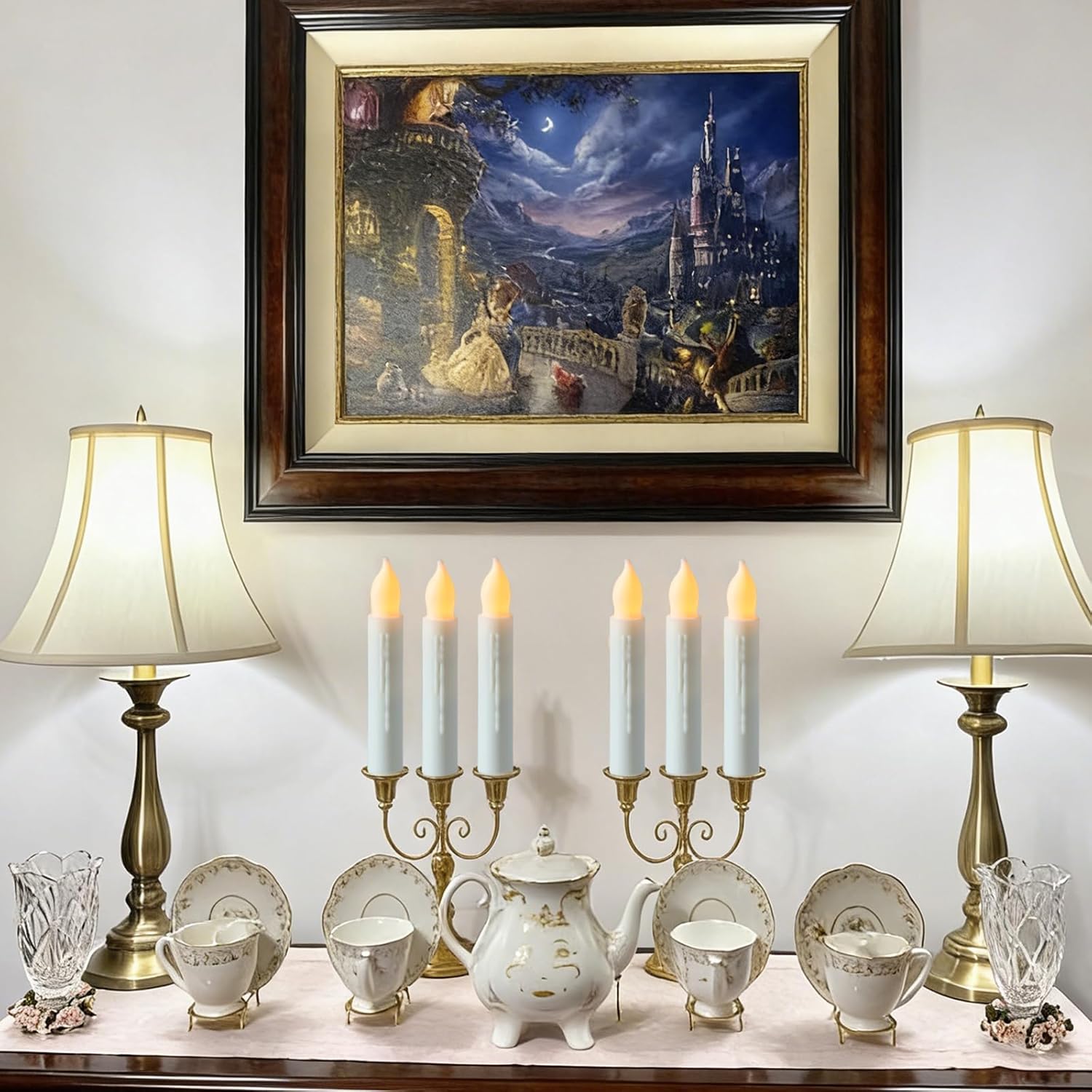 Lezonic Flameless Battery Operated Candlesticks Flickering, 24Pcs White LED Battery Christmas Window Candles, 6 Inch Short Taper Candles Hanging Halloween Floating by Touch, No Remote