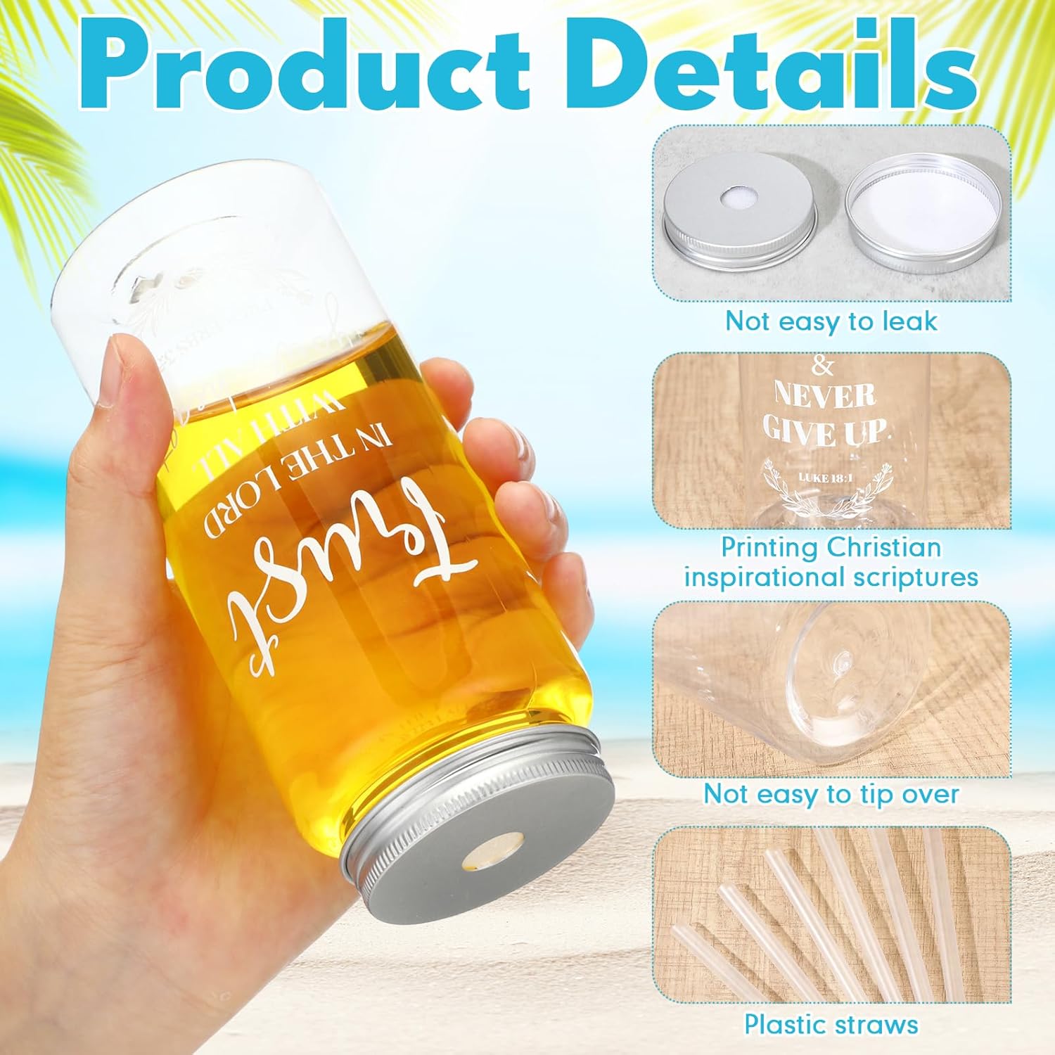 LemonRoad 20 Pack Christian Gift Religious Cups Bulk 13.5 oz Bible Verse Plastic DIY Mason Jar Cups with Straw Lid Reusable for DIY Craft Church Coworker Employee Gift Decoration(English) - Image 4
