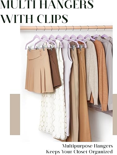 Miniatura 2 de Cozymood Perchas de terciopelo para faldas, paquete de 24 perchas de terciopelo morado con clips, ultra finas y antideslizantes de terciopelo para