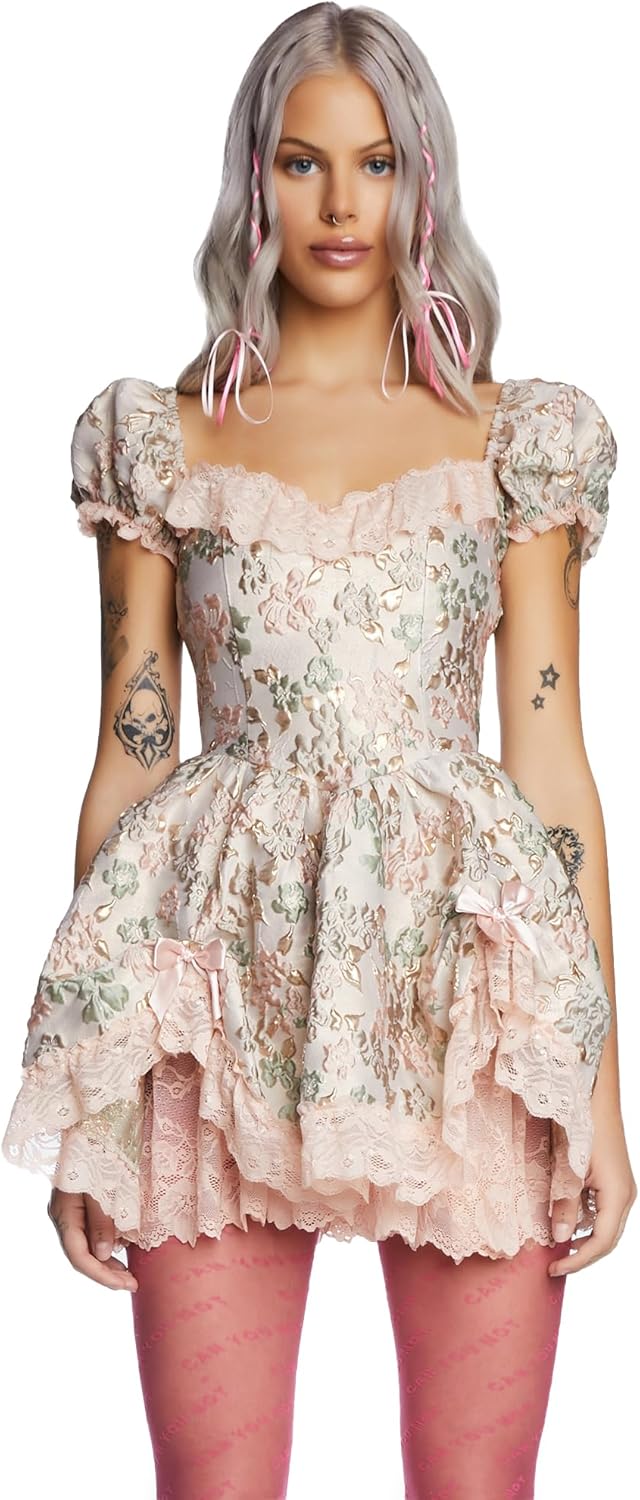 open lace back dress Sugar Thrillz Pastel Goth Twill Satin Bow Mini Dress main image 0