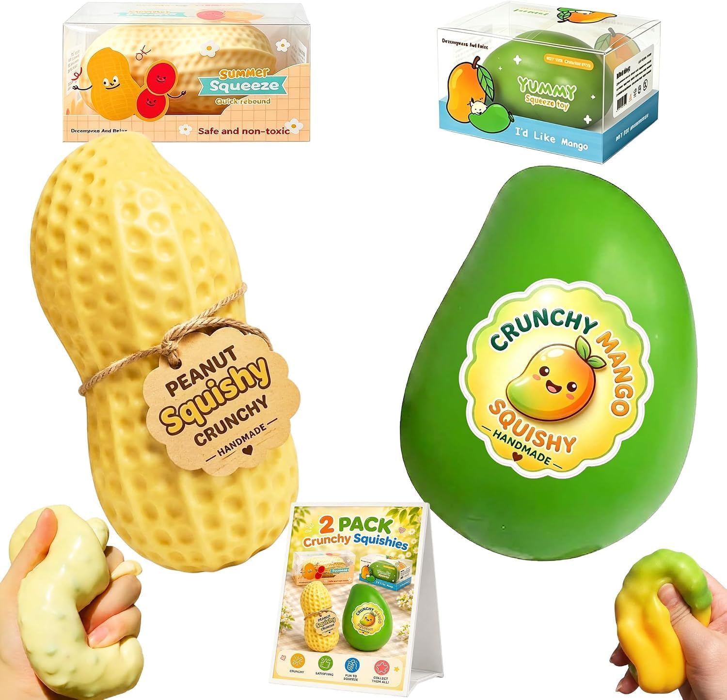 2PCS Crunchy Squishy Slow Crunchy Squishies Squeeze Stress Ball,Peanuts Mango Asmr Filled, Stress Stick Rebound Calming Desk Decor Moldable Adults Party Favor