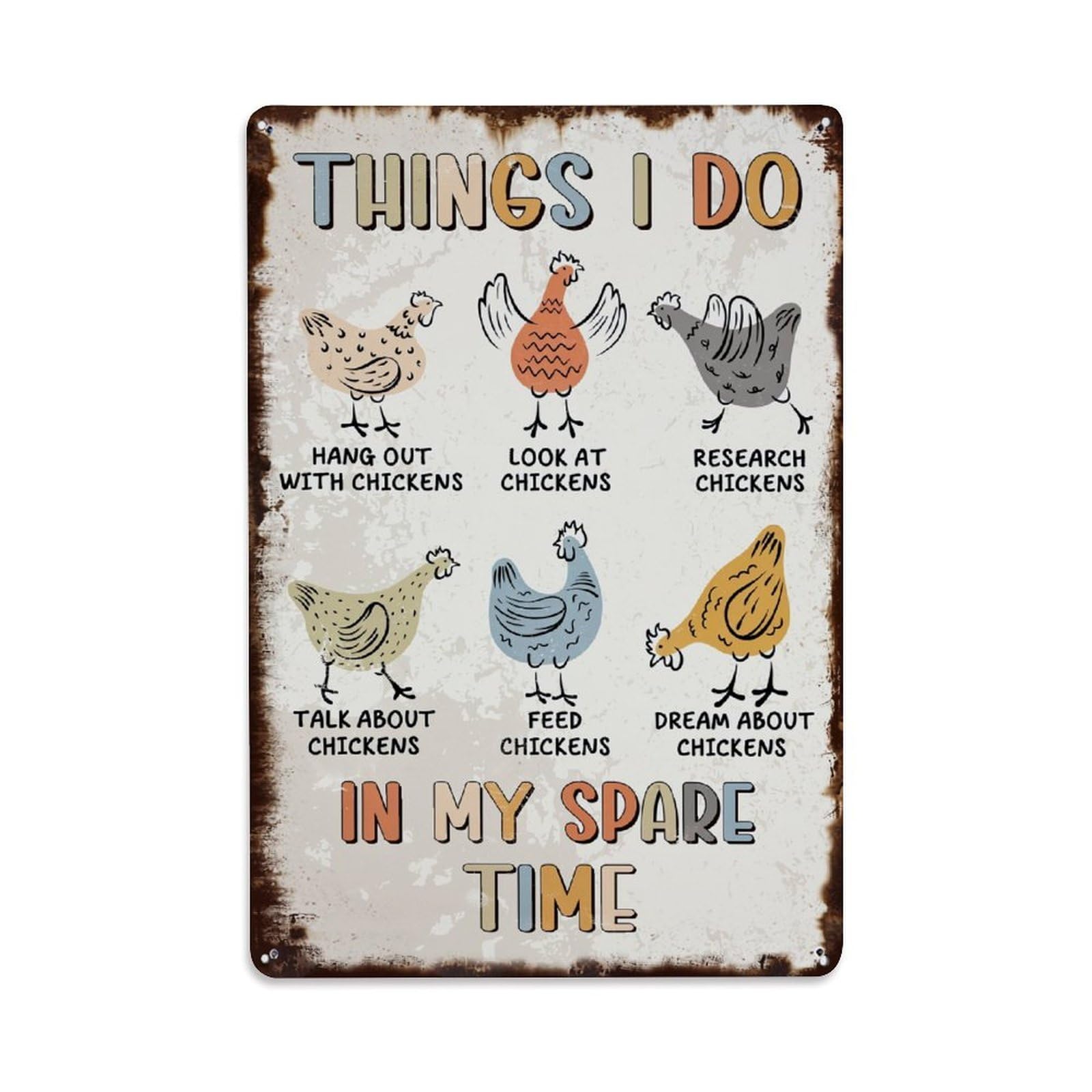 Things I Do With Chickens Retro Metal Tin Sign, Vintage Metal Poster for home, Gaming Room, Studio Workshop,Bar,Garage Wall Art Decor 8x12 Inch