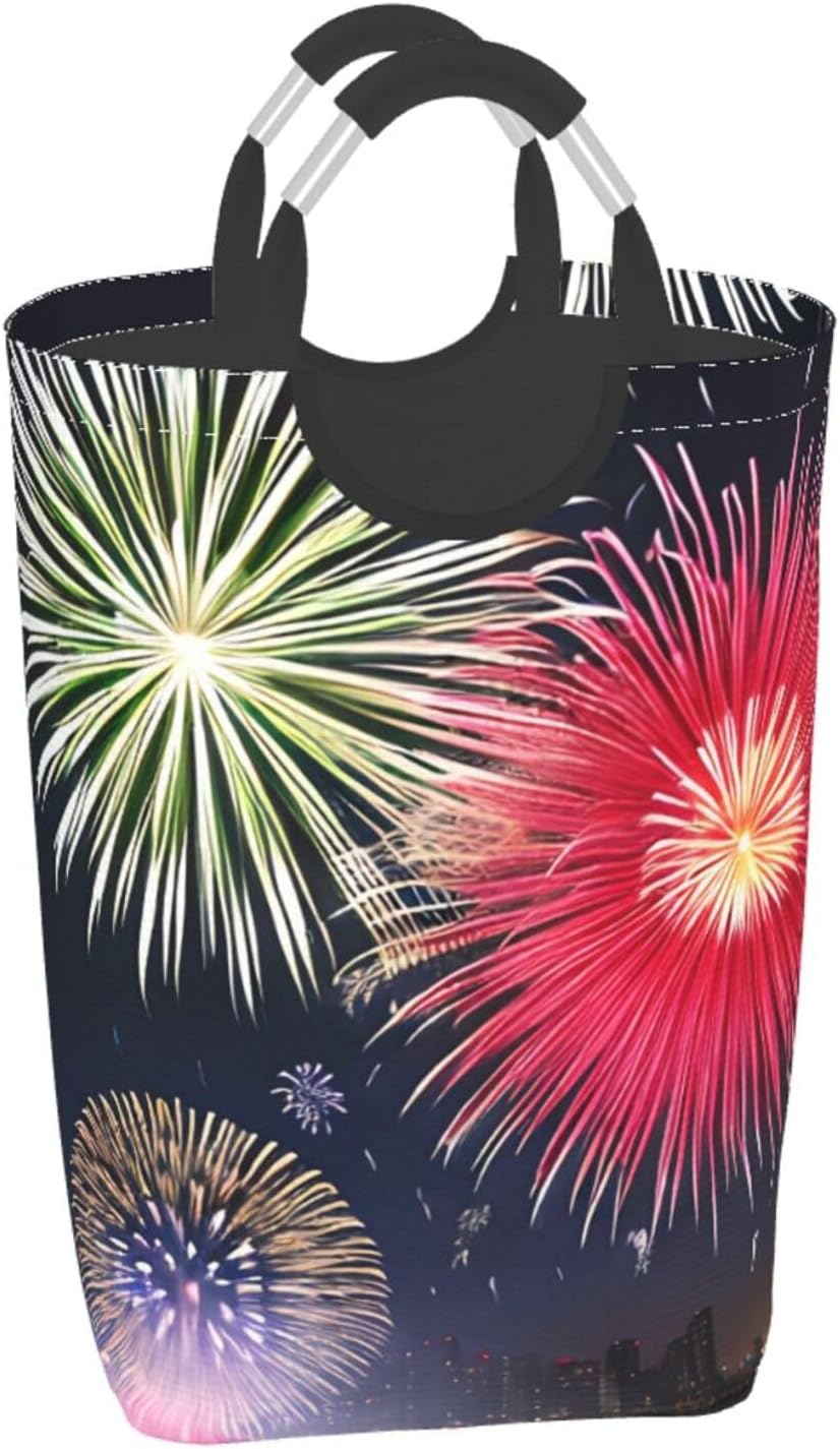 Splendid fireworks Foldable storage bag, 50L capacity, suitable for laundry room, dormitory bedroom, dirty clothes storage basket.