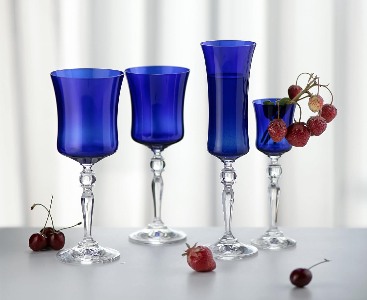 Barski Champagne Flutes, Blue, Stemmed, Colored Glass, Set of 6, 8 oz