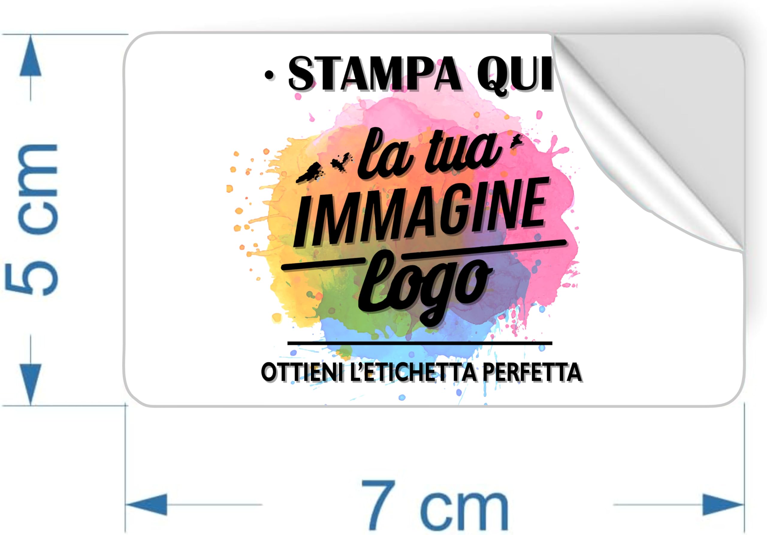 100 Adesivi Personalizzati - Etichette Adesive Personalizzate per Aziende, Sticker Personalizzati Compleanni, Logo - Grafica HD (Rettangolo, 7x5 cm)