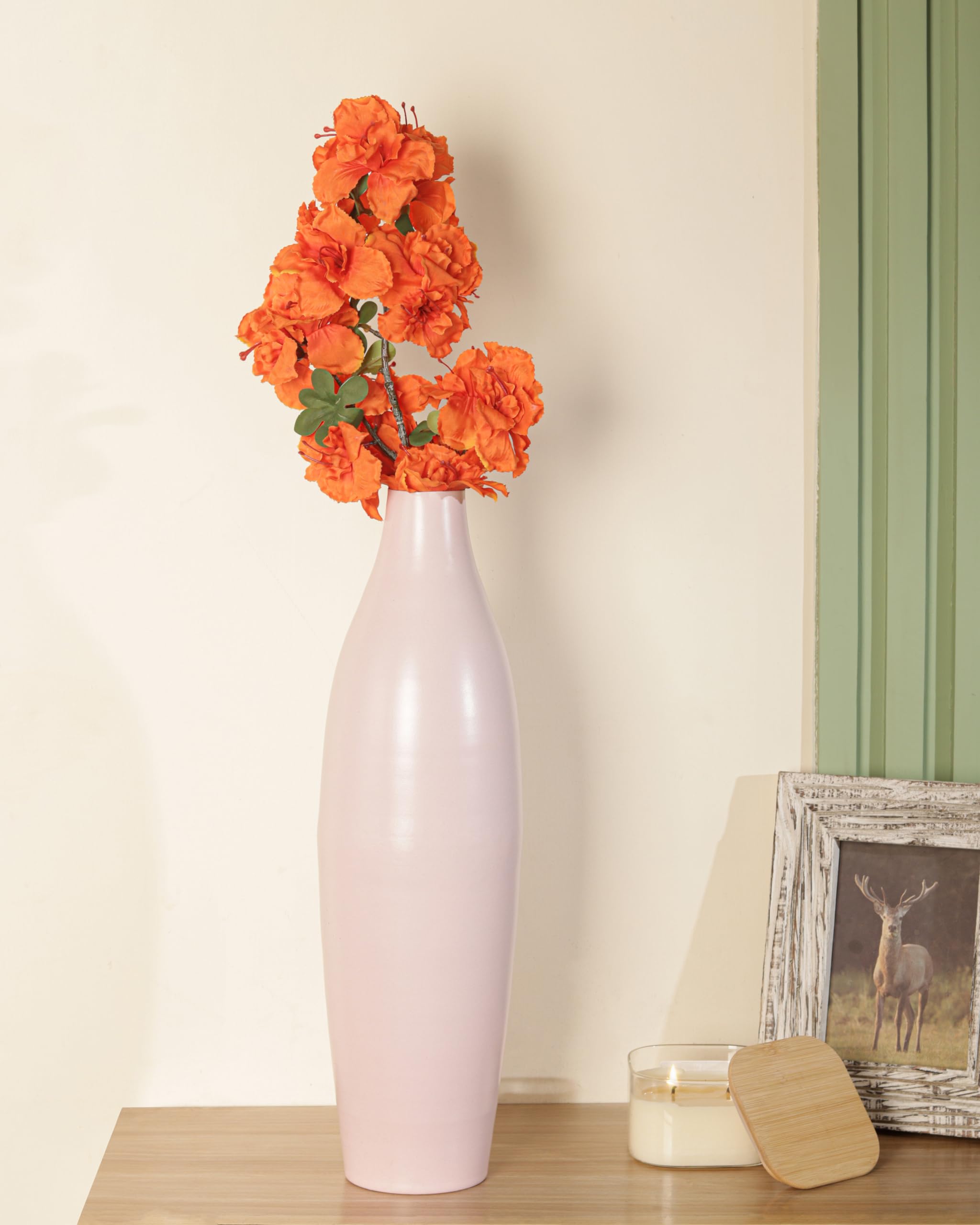 FURNIQUE Tall Pink Pastel Metal Vase – 56.5 cm Iron Floor Vase for Home Decor | Sleek Decorative Flower Pot with Glossy Powder Coat Finish-image-20