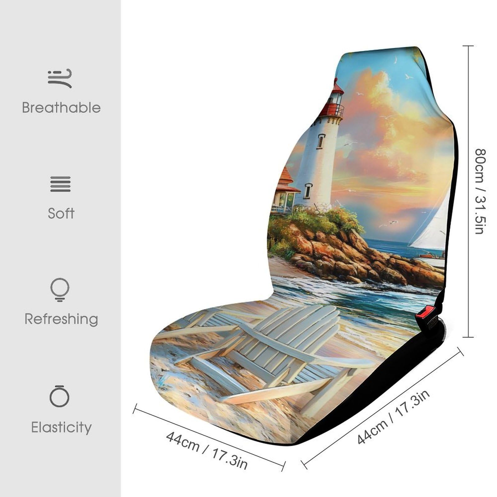 Coastal Lighthouse Seaside Scenery Car Seat Covers Universal Car Front Seats Protector Auto Interior Accessories 1PCS