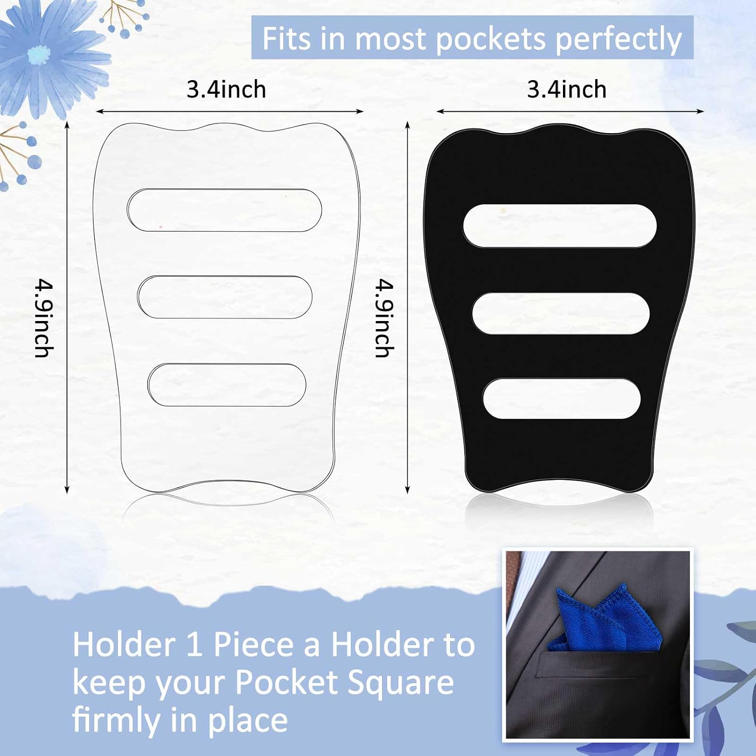 Blosssound Clear Invisible Pocket Square Holder for Men Black Pocket Square Organizer Tux Accessories for Men Vests