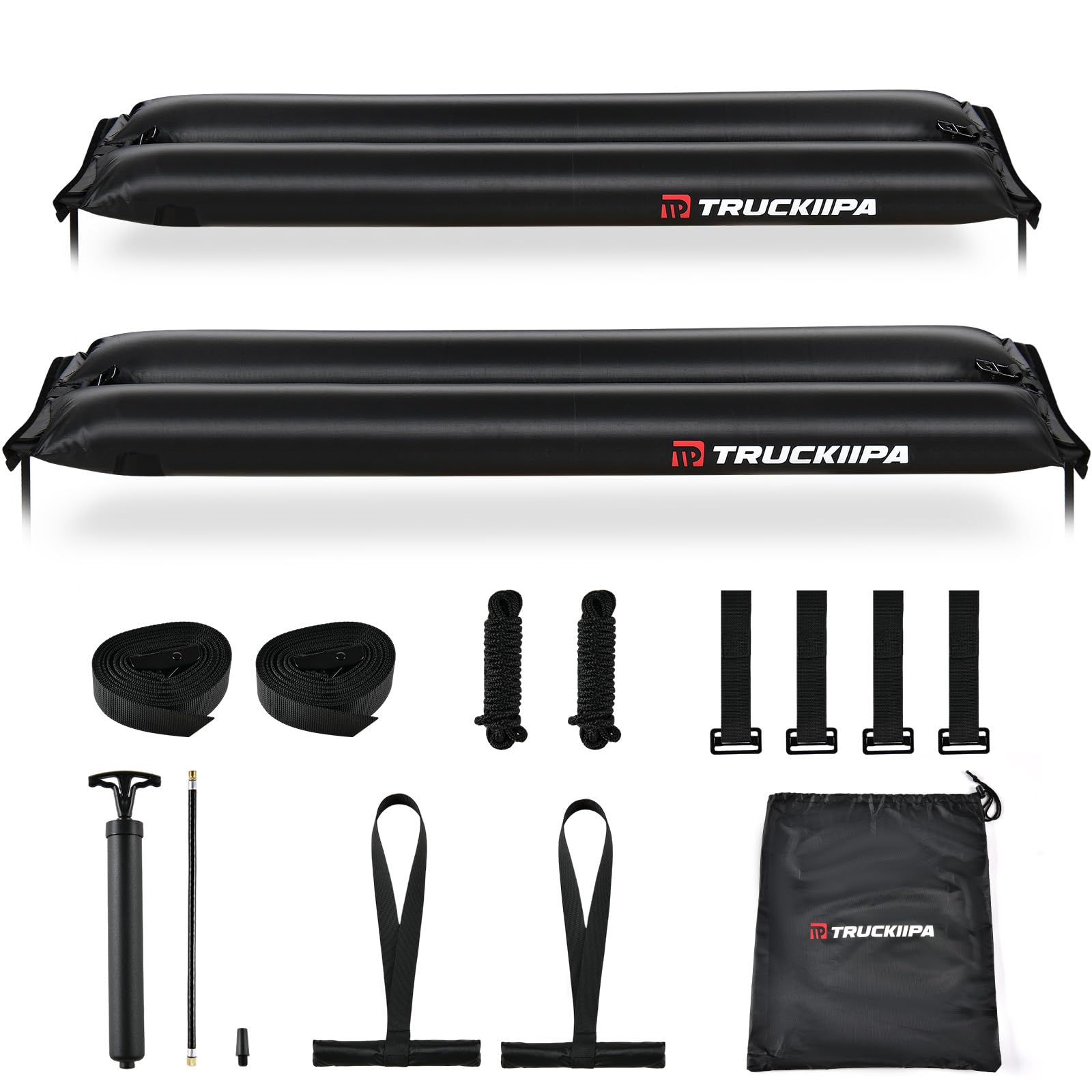 Truckiipa Universal Soft Roof Rack Pads, Inflatable Roof Racks for Surfboard, Kayak, Canoe, SUP,Heavy Duty Luggage Carrier Car Racks System with Straps,1 Air Pump, 4 Hood Loops and Storage Bag