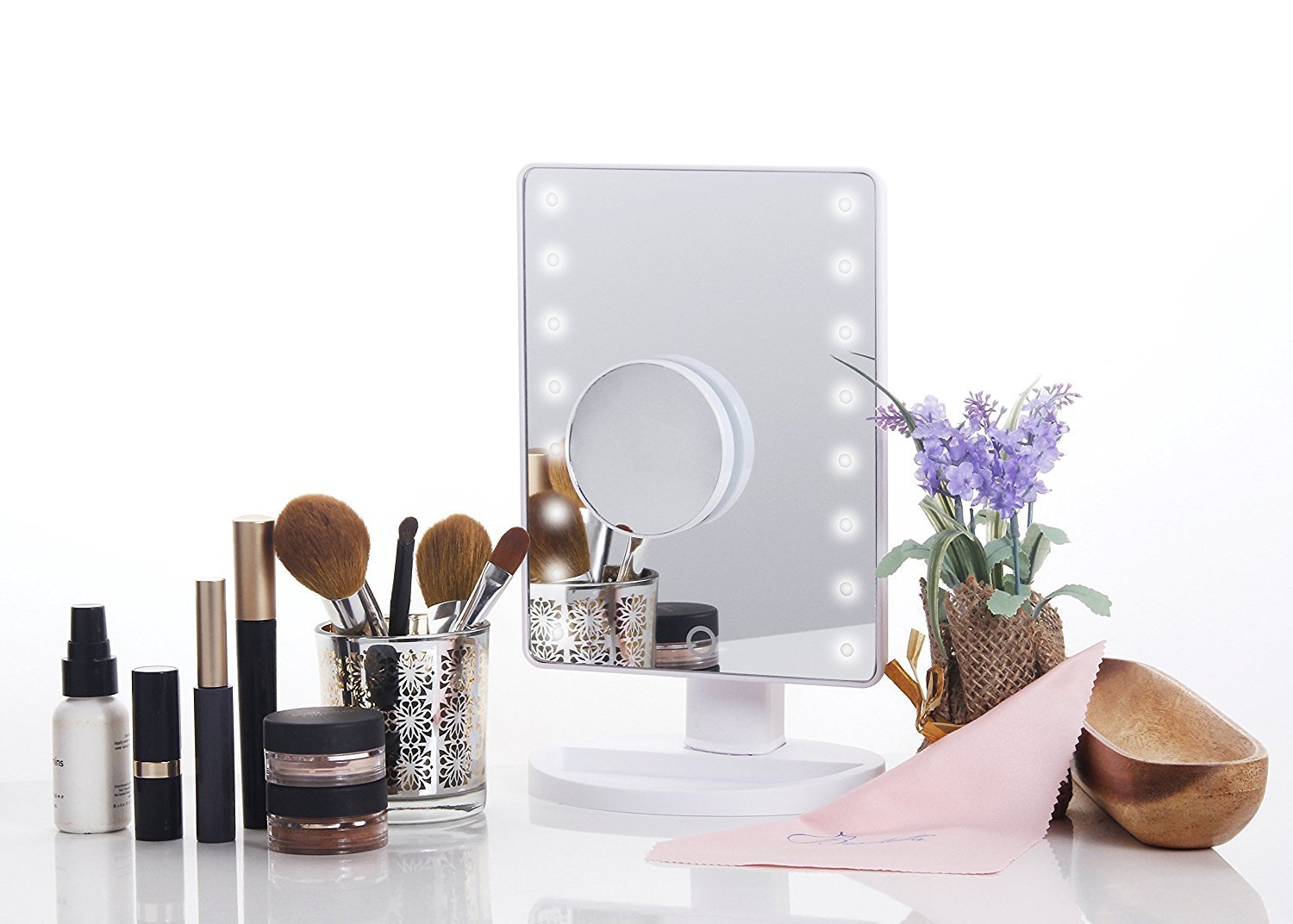Buy LED Lighted Makeup Mirror with 10x Magnification, White Rectangular
