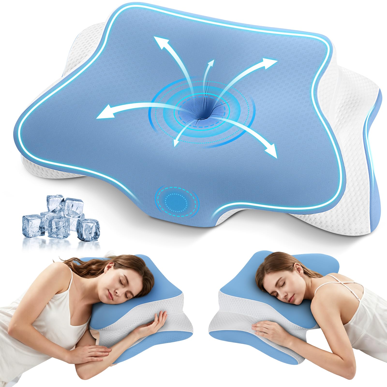 A-Pce Oreiller Ergonomique Cervical, Oreillers Memoire Forme Ergonomique Cervical pour Les Douleurs au Cou et aux épaules, Oreiller Orthopédique de Soutien du Cou pour Les Dormeurs sur Le côté, Bleu