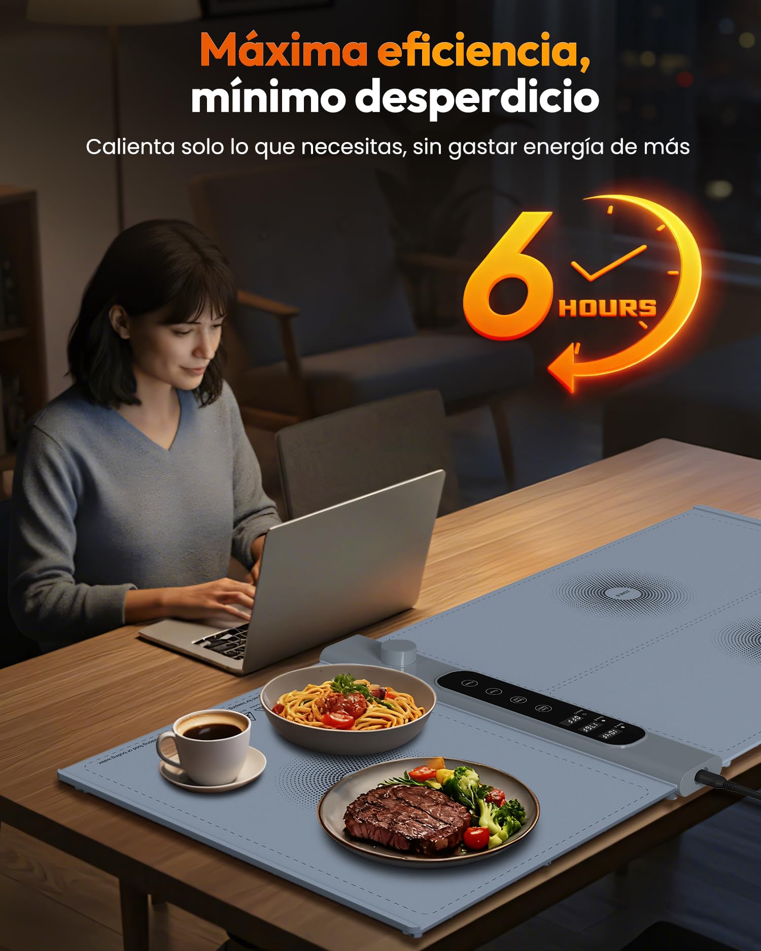 Bandeja de Calentamiento de Silicona 101×43 Cm, Bandeja Calienta Platos de 3 Zonas Independientes con 17 Temperatura de 1–6 Horas, Eléctrica Bandeja Calentadora de Comida para Buffets y Fiestas