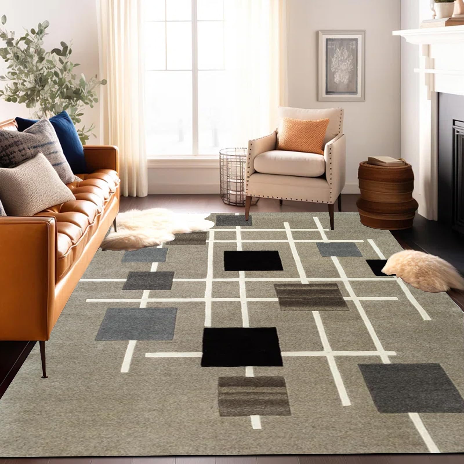 Tapis moderne antidérapant kaki 180x275cm pour salon et chambre