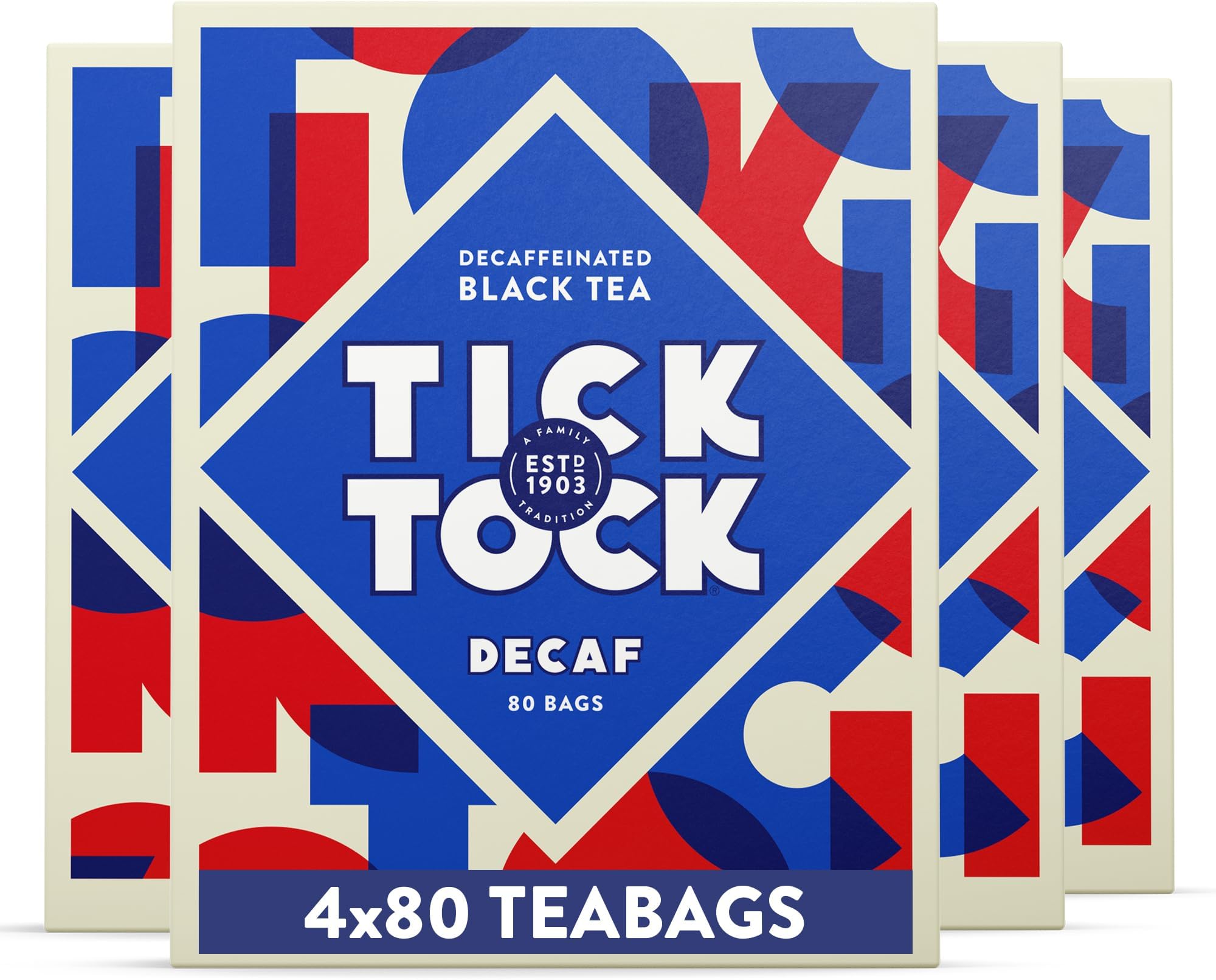 Tick Tock Rich & Robust Decaf Black Tea - 4x80 Biodegradable Tea Bags (Total of 320 Tea Bags)
