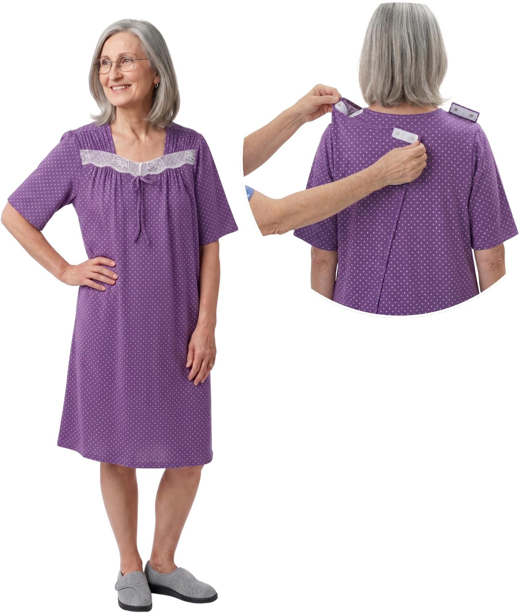 Silverts Womenโs Adaptive Clothing Open Back Nightgown with Pockets, Assisted Dressing Gown for Elderly, Nursing Home Care