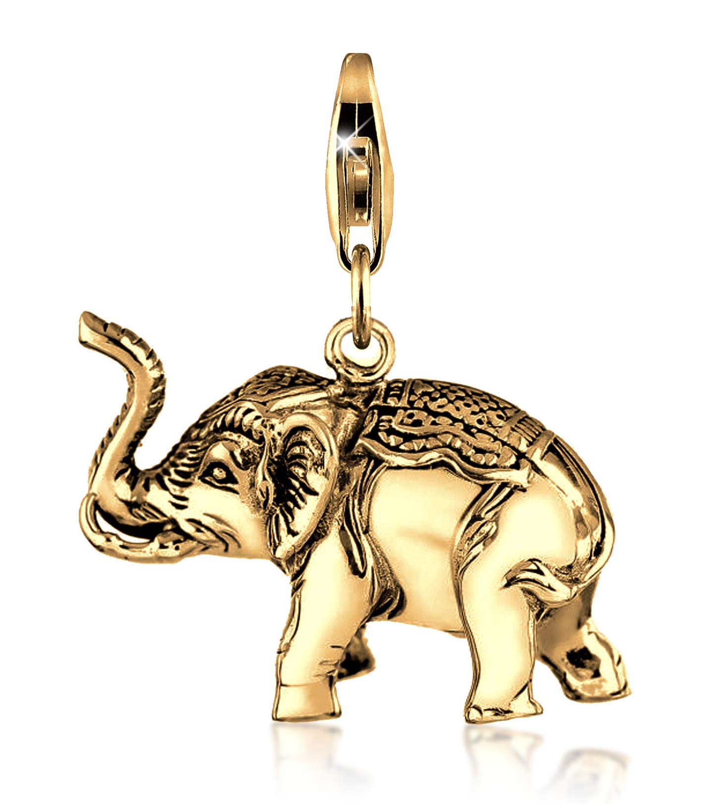 Nenalina Ciondolo a forma di elefante dorato a moschettone per bracciale in argento sterling 925 0403240420, Argento sterling