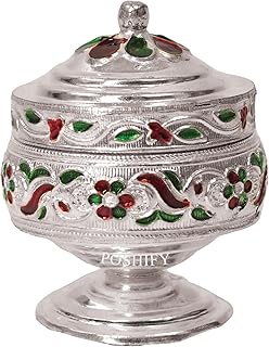 POSHIFY German Silver Sindoor Dibbi - Kumkum Box for Luxury Home Decor, Silverware, Hindu Puja Samagri, Temple Accessorie...