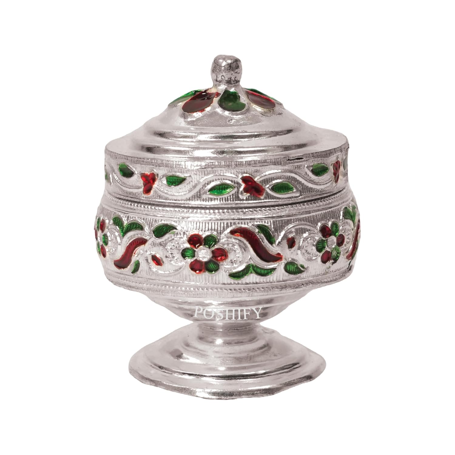 POSHIFY German Silver Sindoor Dibbi - Kumkum Box for Luxury Home Decor, Silverware, Hindu Puja Samagri, Temple Accessorie...