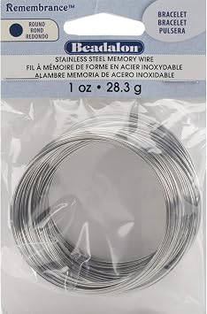 Beadalon Remembrance Stainless Steel Memory Wire, Round, Bracelet, Bright, 1 oz, Approx. 75 coils