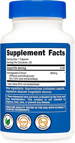 Miniatura 13 de Nutricost Ashwagandha - Suplemento de hierbas de 600 mg, 120 cápsulas, vegetariano, sin OMG, sin gluten, raíz de Ashwagandha