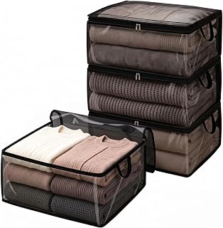 Fixwal Blanket Storage Bags 4 Pack 60L Clothes Closet Organizer Black | PVC Construction, Reinforced Handles, Foldable Design, for Clothing Blankets Comforters and Pillows, Closet Storage