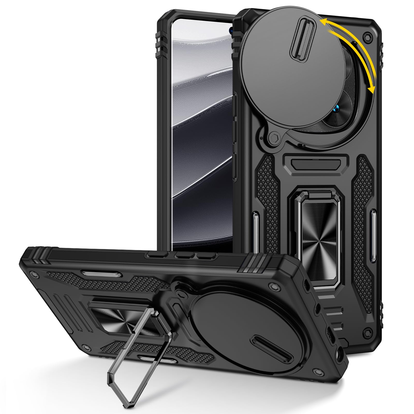 Doeshine Hülle für Xiaomi Redmi Note 13 4G, Handyhülle mit 2 Stück Displayschutzfolie & Kameraschutz, Rotate Ring Ständer, Robust Fallschutz Outdoor Militär Schutzhülle für Redmi Note 13