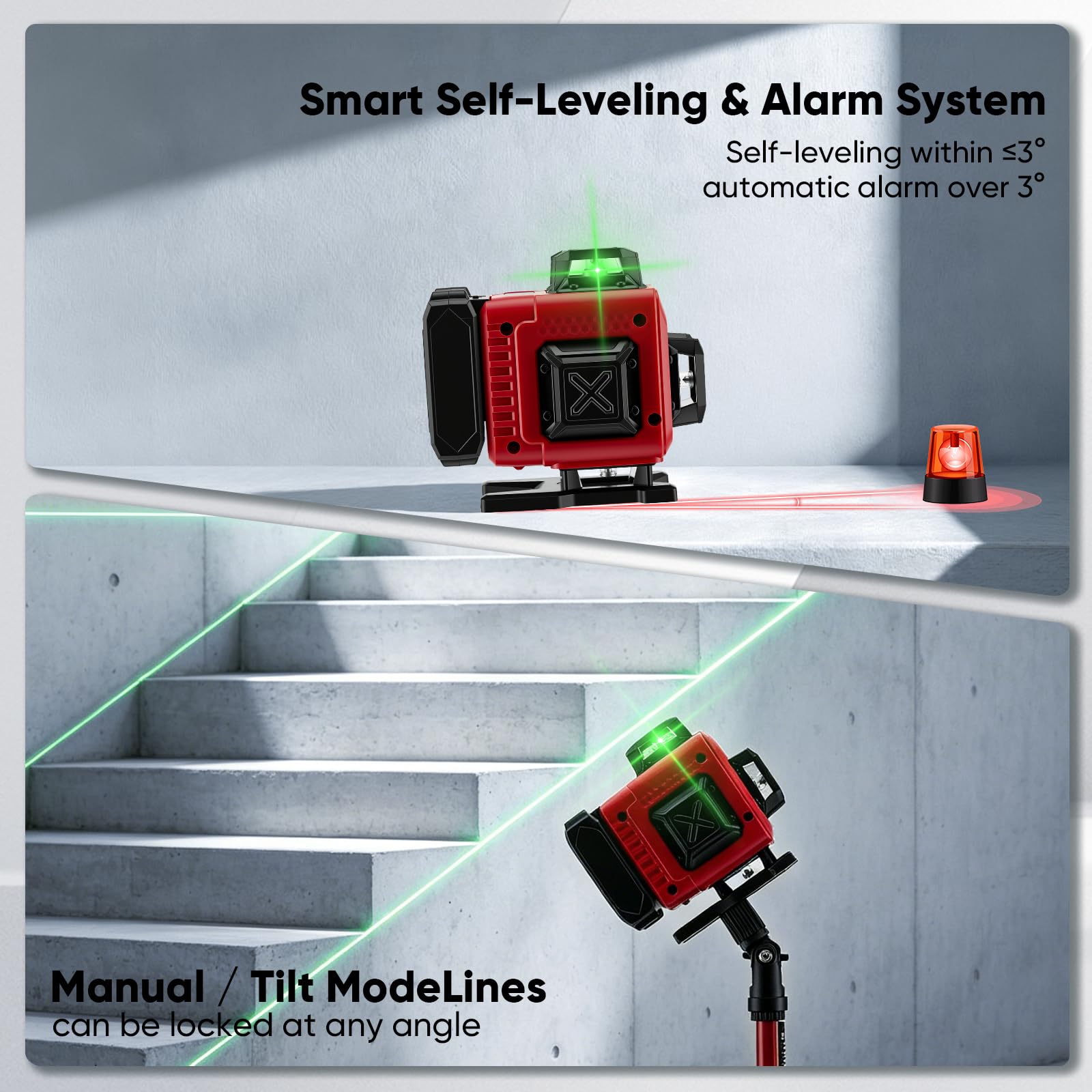 Laser Autolivellante 16 Linee 4D con Treppiede, Livella Laser Verde 4 x 360 ° con Batteria 6000mAh, Telecomando, per Piastrelle, Muri, Pavimenti, Cantieri, Interni