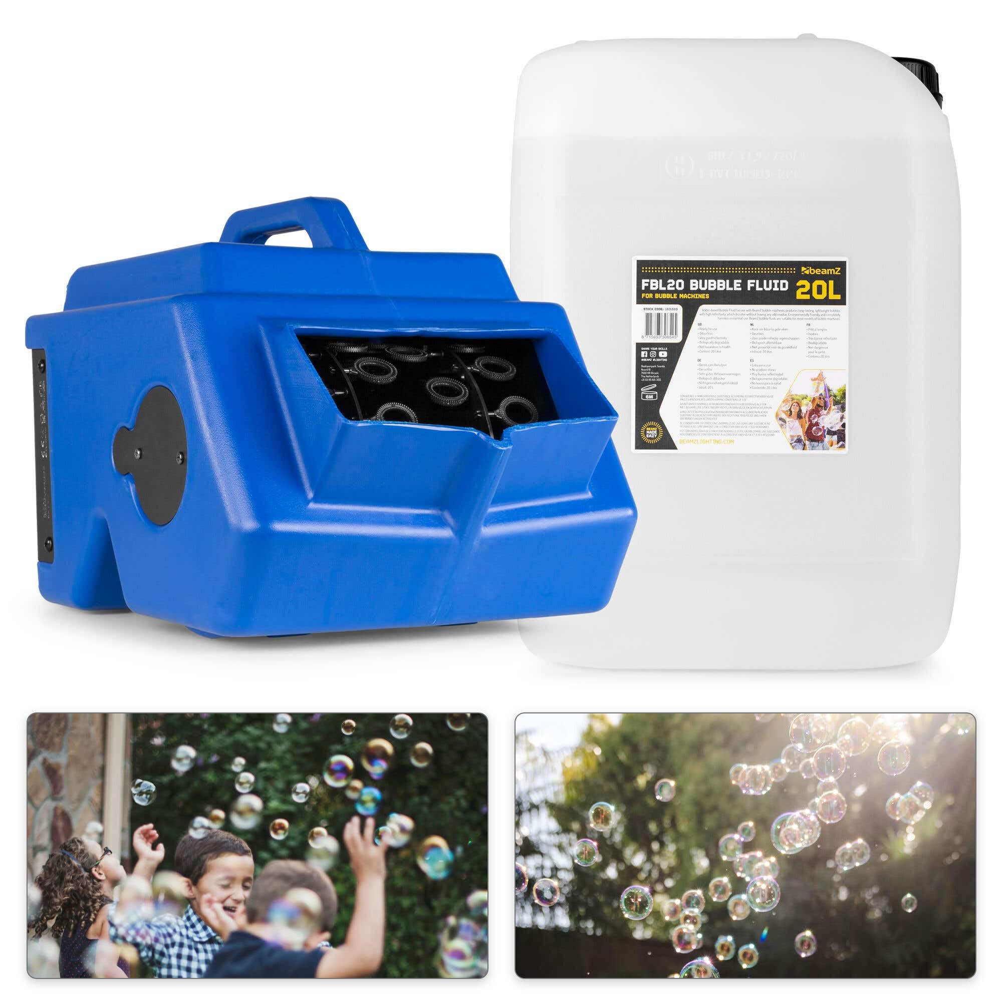 BeamZ B1500 máquina de burbujas profesional con 20L de líquido, doble rueda, 2 ventiladores, mando a distancia, depósito 2L, ideal para fiestas, espectáculos y animación