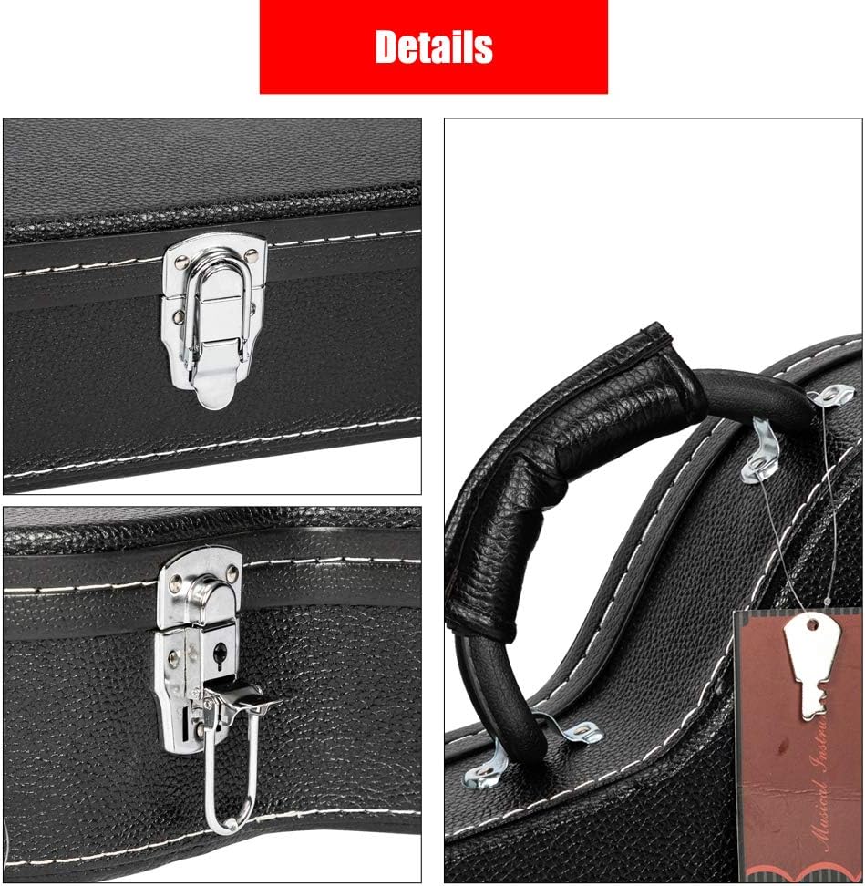 GLARRY Electric Guitar Hard Shell Case for Gjazz Guitar, Portable Waterproof, Microgroove, Lock, Extra Neck & Bridge Padding, Black