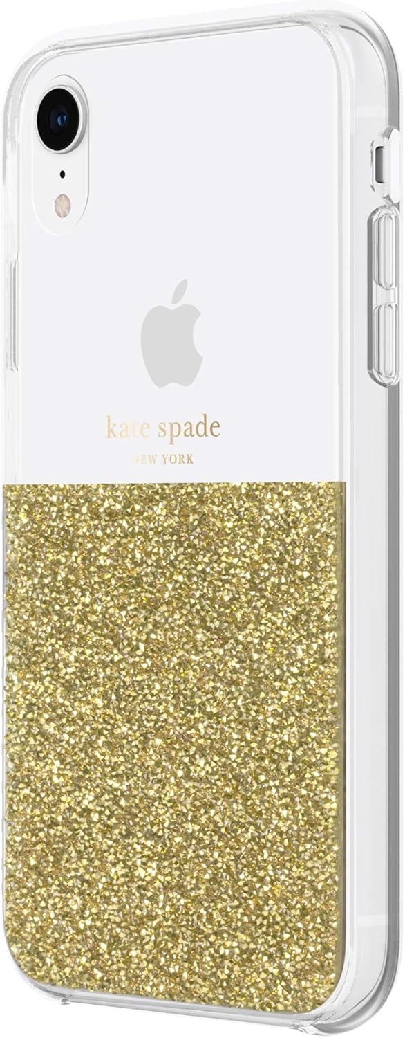 kate spade new york Gold Crystals Half Clear Case for iPhone XR - Protective Phone Case with Crystal Gems