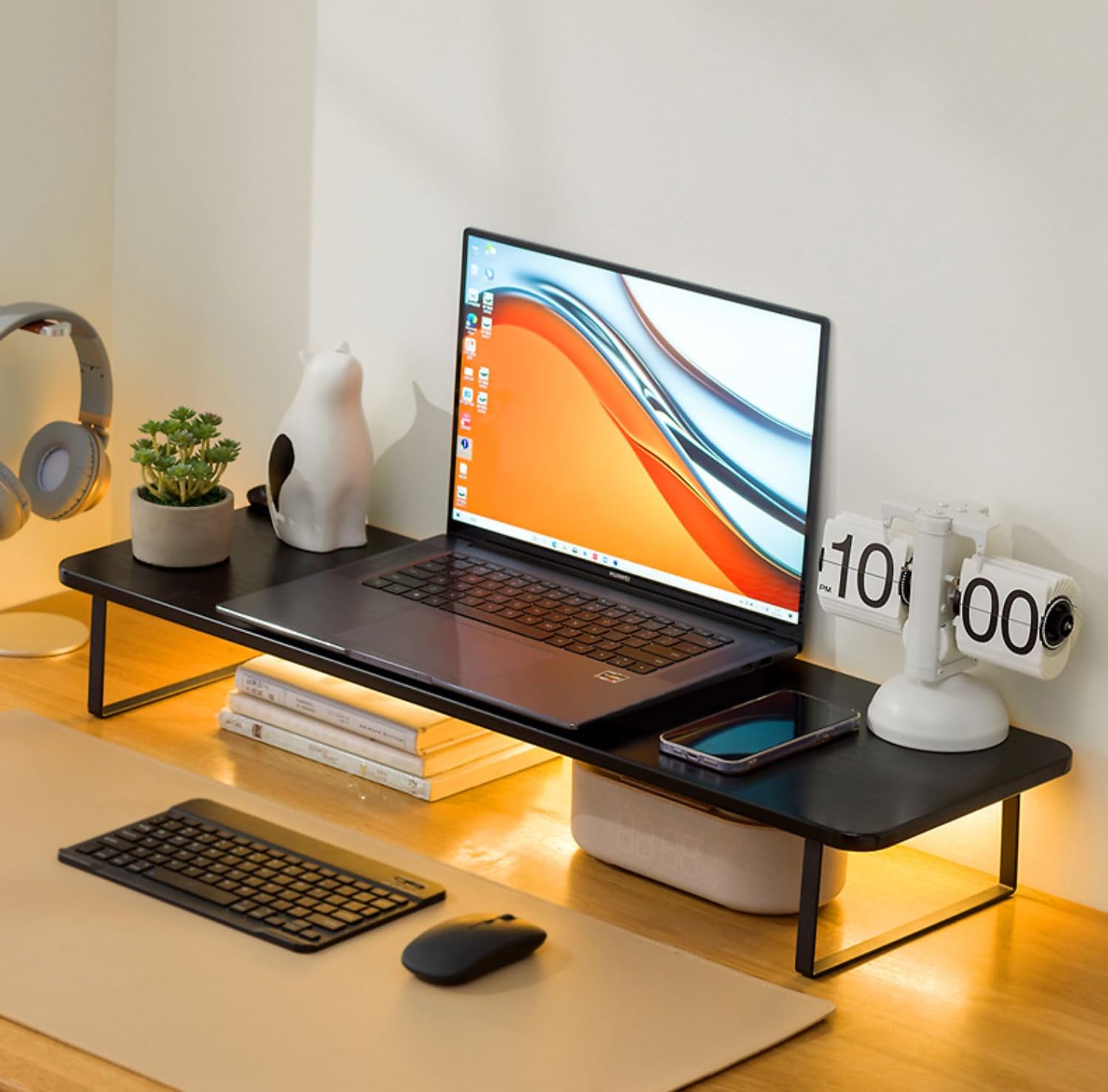 Rubik Monitor Riser Stand, Desk Organizer Ergonomic Elevated Rack for Laptop Computer, Home and Office Use (Black, 60x26x12cm)