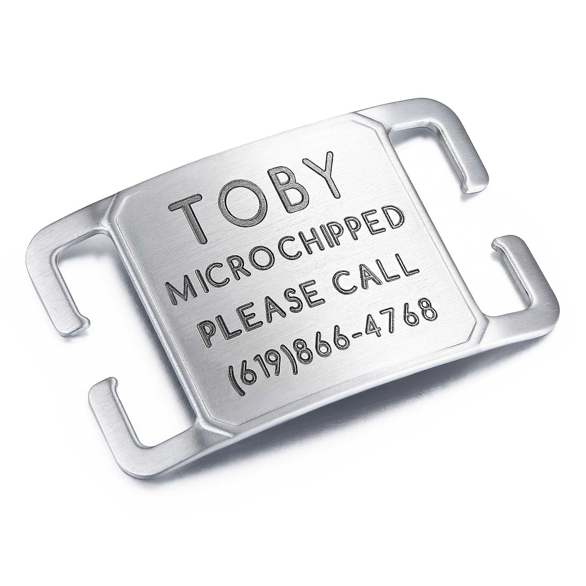 Leash King Deep Laser Custom Font Engraved Slide - No Noise Collar Tags, Hand-Brushed Stainless Steel, 5 Lines of Personalized Text - Pet ID Name Tags