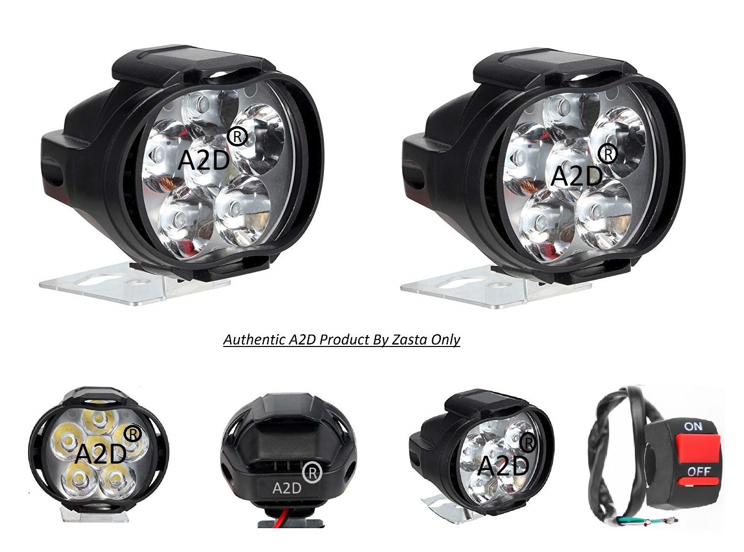 A2D L3C 6 LED Transformer Bumble Bee Style Bike Fog Light Lamp Assembly White Mini with Switch Set of 2 For Royal Enfield Classic 500