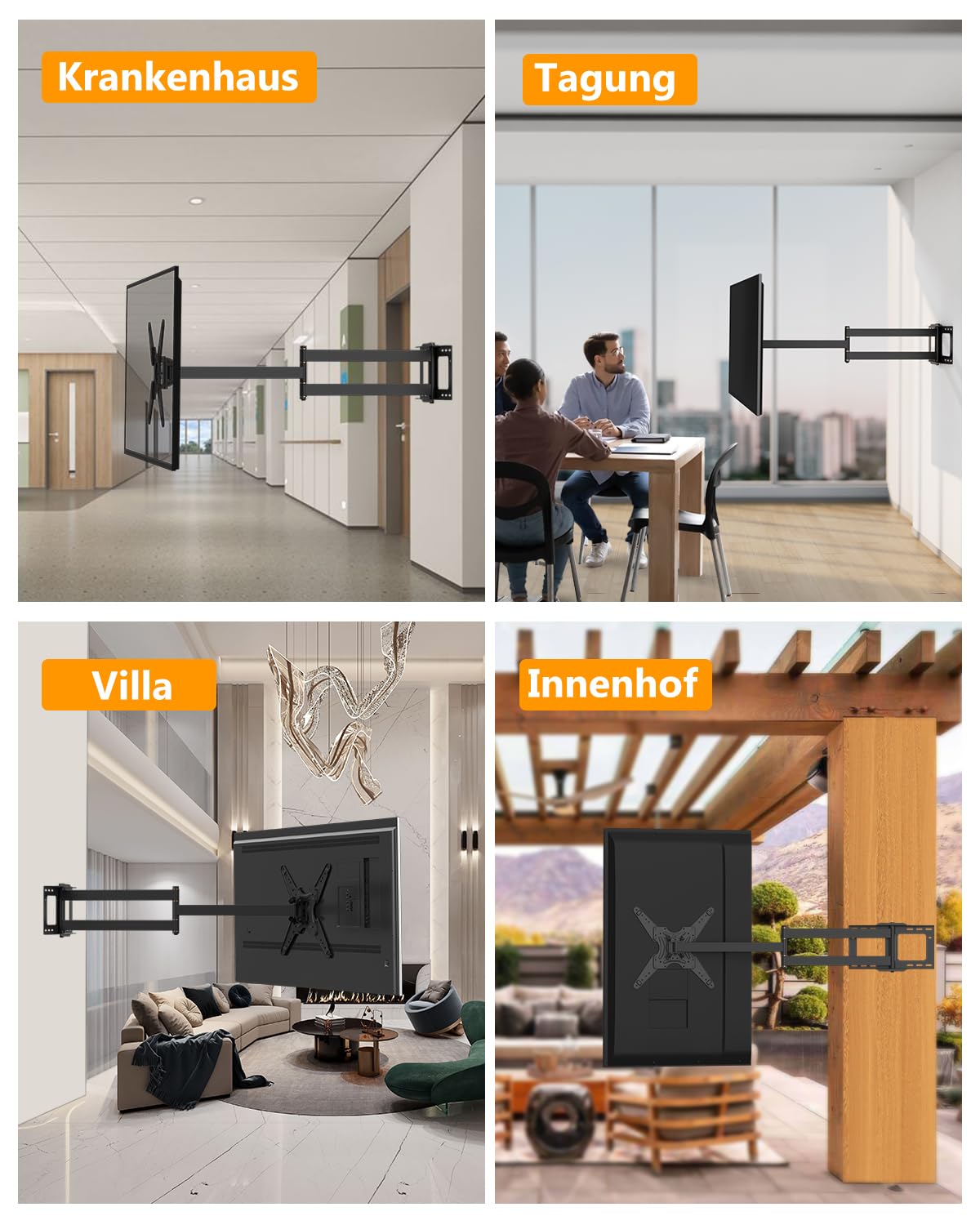 TV Wandhalterung mit 1219mm Langer Reichweite, 90° Drehbare Wandhalterung Fernseher Schwenkbar Neigbar Voll Beweglich TV Halterung für 26-65 Zoll Fernseher & Monitor bis zu 50kg VESA 400x400mm
