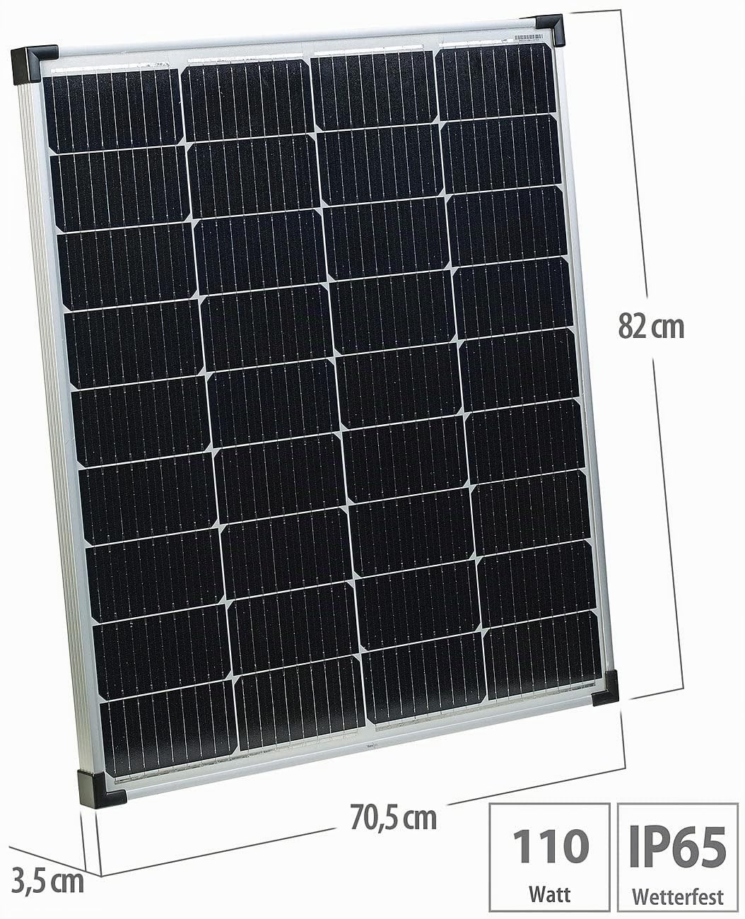 revolt Solarpanel für Strom: Mobiles monokristallines Solarpanel, 110 W, MC4-komp., IP65, Silber (für Stromerzeugung, Panels für Solarstrom, PV)