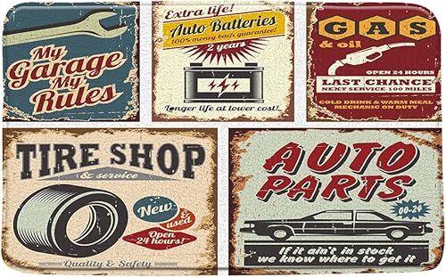 Miniatura 1 de Tapete de baño antiguo para automóvil de los años 50, retro, garaje, accesorios antiguos, póster de reparación estadounidense, alfombra de baño con