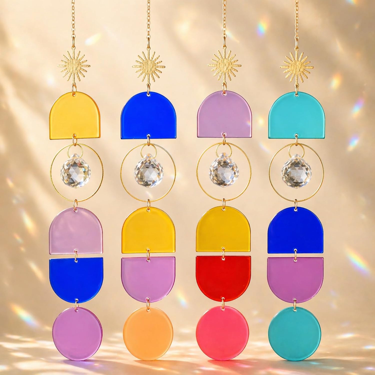 4 Pcs Colorful Acrylic Crystal Suncatchers Crystal Decor for Window Garden