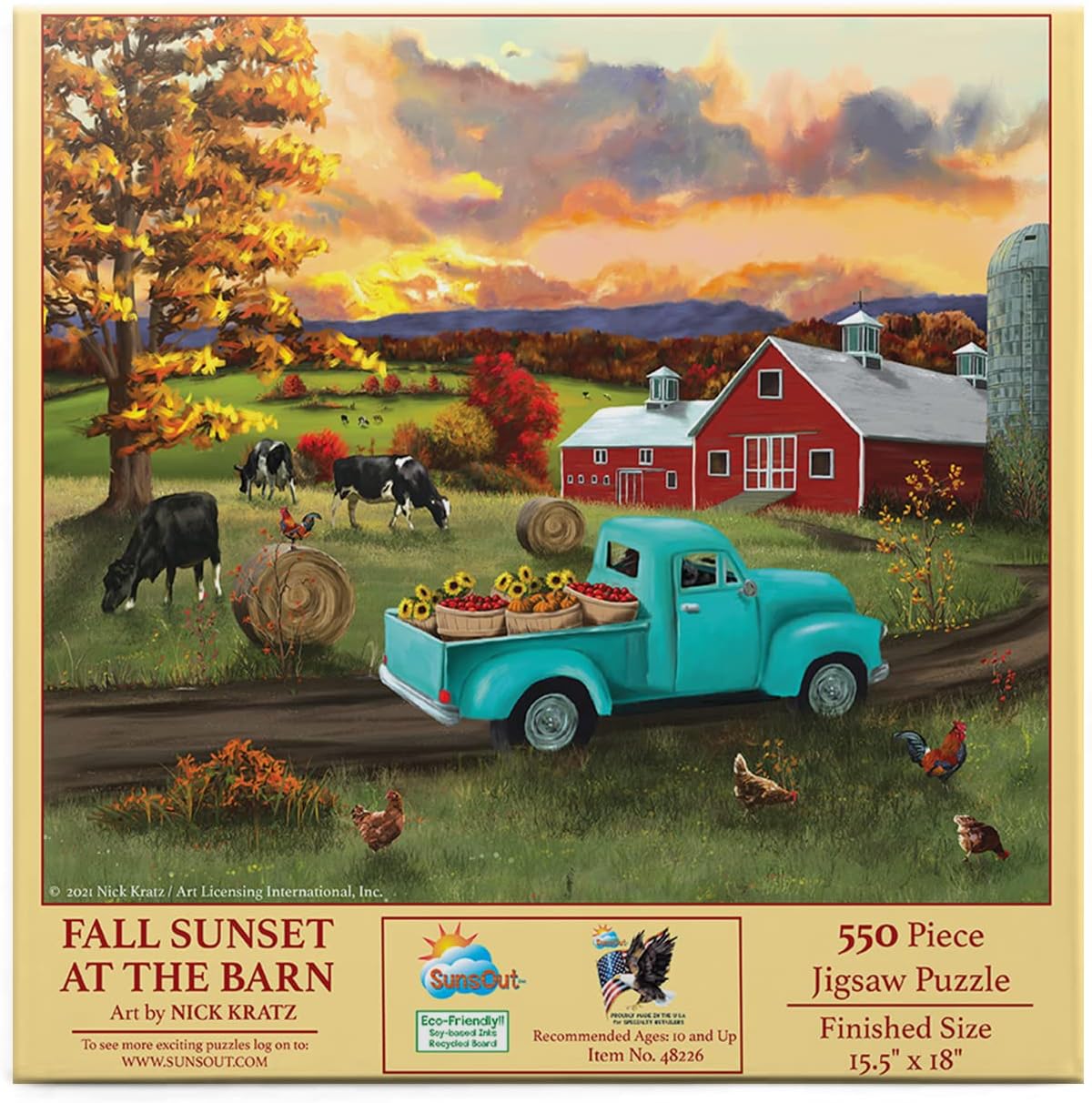 SUNSOUT INC - Fall Sunset at the Barn - 500 pc Jigsaw Puzzle by Artist: Nick Kratz - Finished Size 15.5" x 18" - MPN# 48226