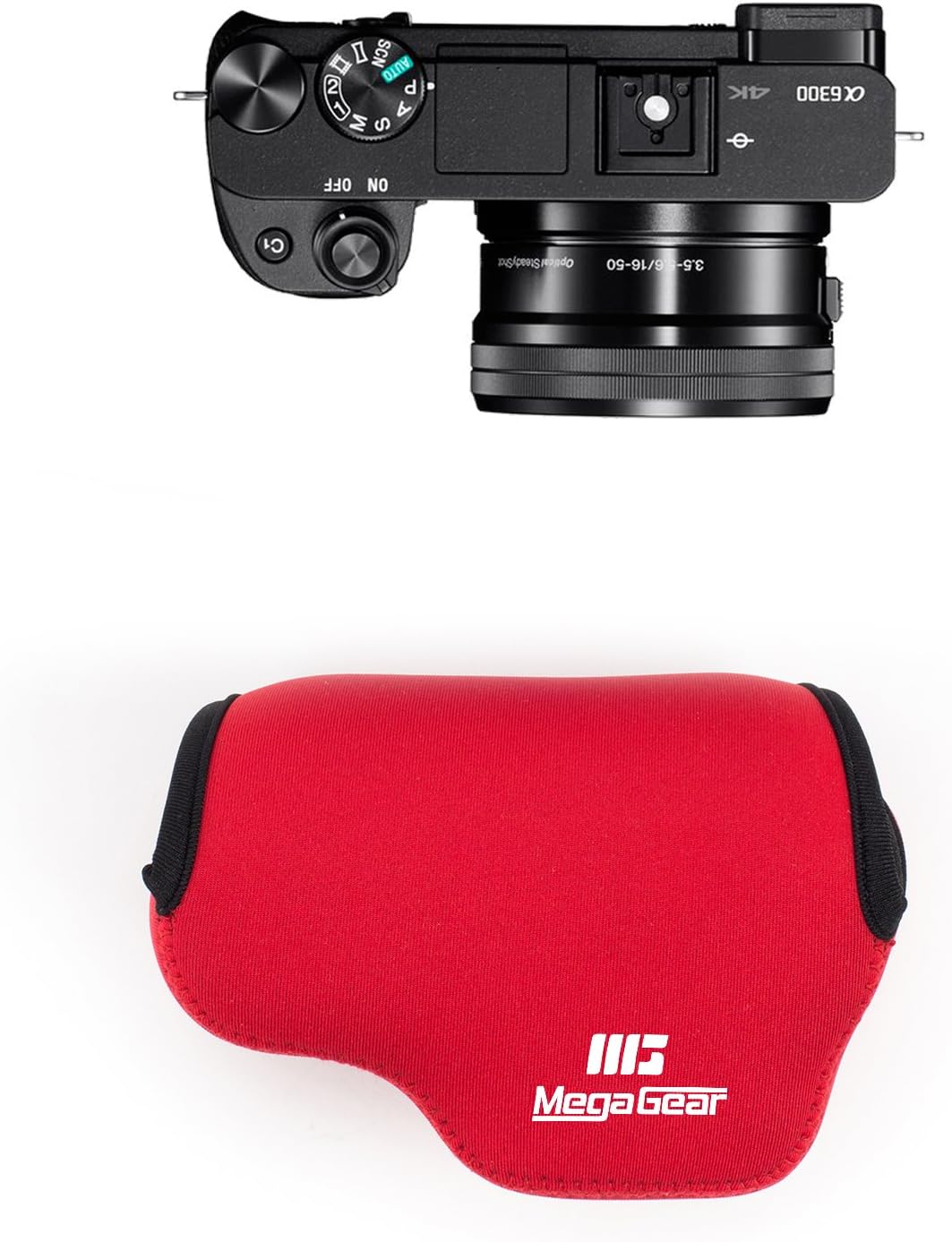 Black Friday - 60% OFF MegaGear MG064 Ultra Light Neoprene Camera Case Compatible with Sony Alpha A6400, A6500, A6300, A6000 (16-50 mm)-Red (MG067)
