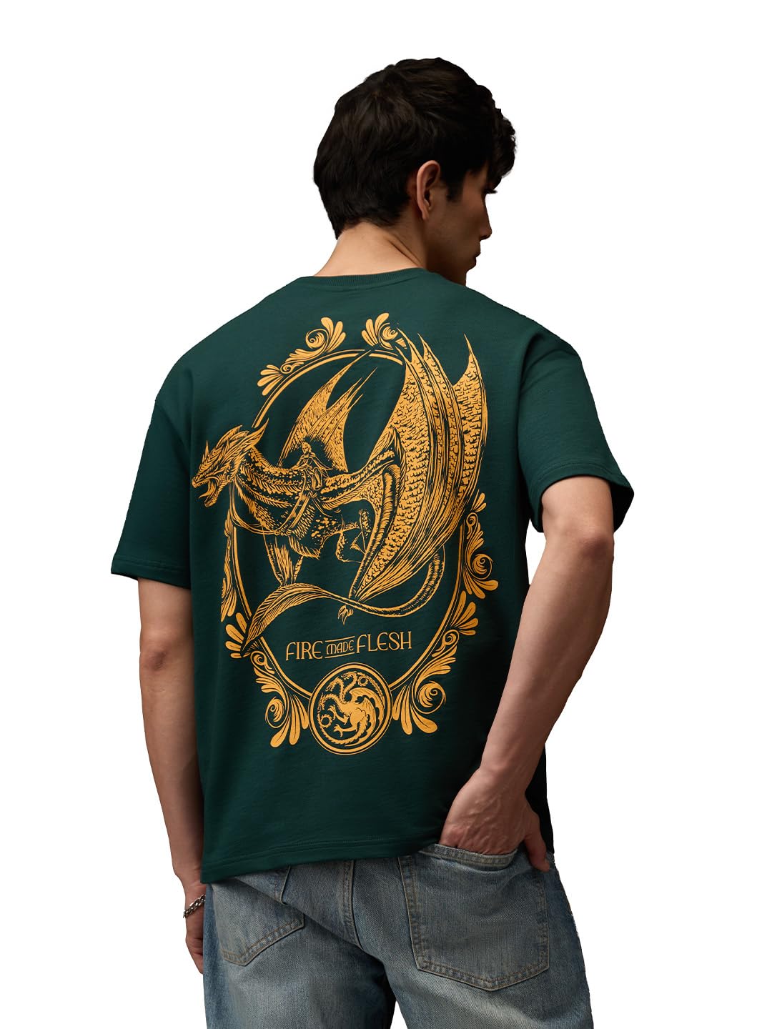 the souled store Official House of Dragon: Fire Made Flesh Men and Boys Short Sleeves Round Neck Green Graphic Printed Cotton Oversized T-Shirts-picture-50