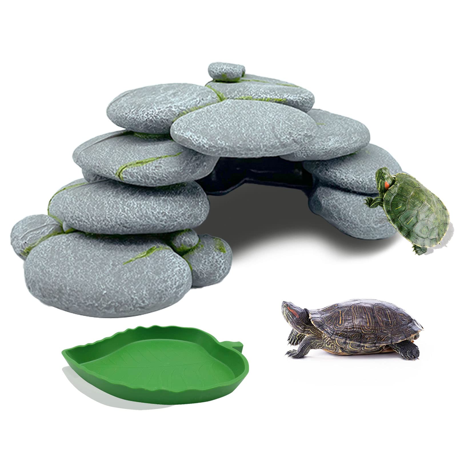 Tfwadmx Turtles Basking Platform Reptile Rocks Habitat Decoration Tortoise Dock Resting Terrace Resin Stone Terrace Lizard Hideout Cave Fish Tank Accessories for Frogs Snakes Newts and Chameleons