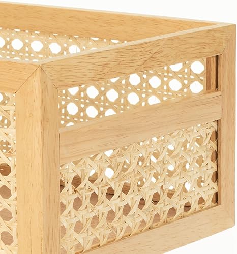 Miniatura 4 de mDesign Cubo cuadrado de madera, organizador de caña natural, caja de almacenamiento para almacenamiento de cocina, estantes de despensa, armario,