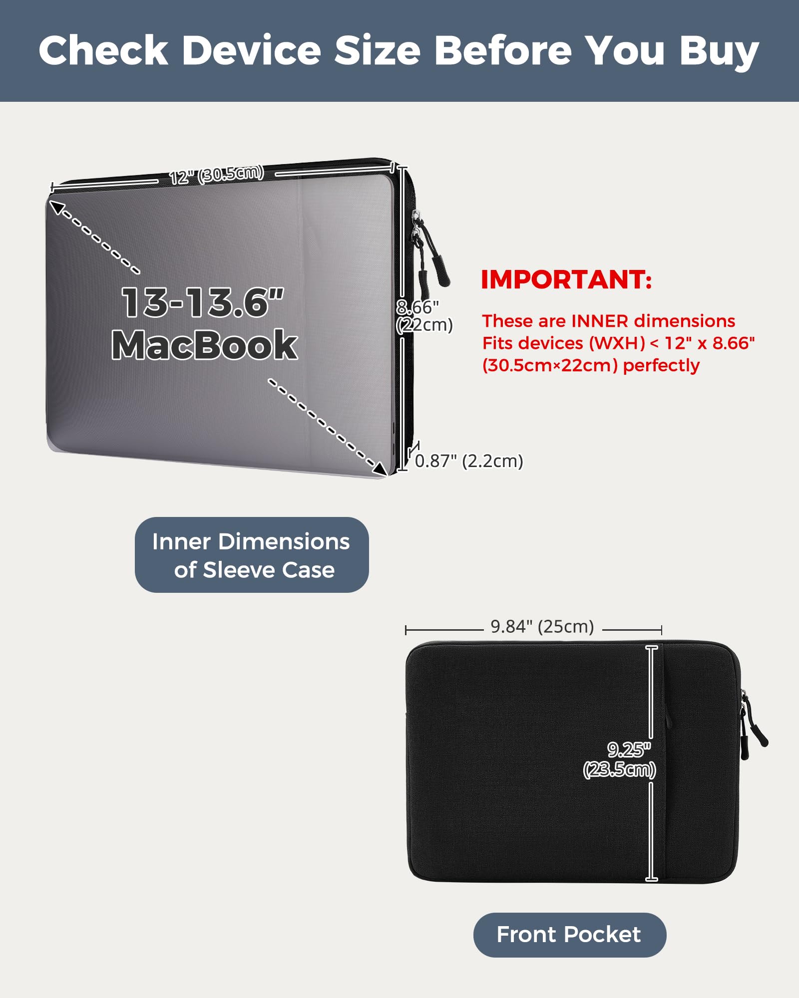 ProCase パソコンケース 13/13.3インチMacBook Air/Pro/Neo 保護スリーブ PCケース インナーバッグ - ブラック | マルチブランド対応, ソフト裏地, 保護スリーブ, 衝撃吸収, 傷防止, 軽量, 出張や通勤