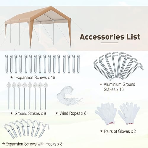 Miniatura 9 de S AFSTAR Carport de 10 x 20 pies, tienda de campaña resistente con toldo de polietileno de 6.35 oz, 8 patas de acero galvanizado resistentes,