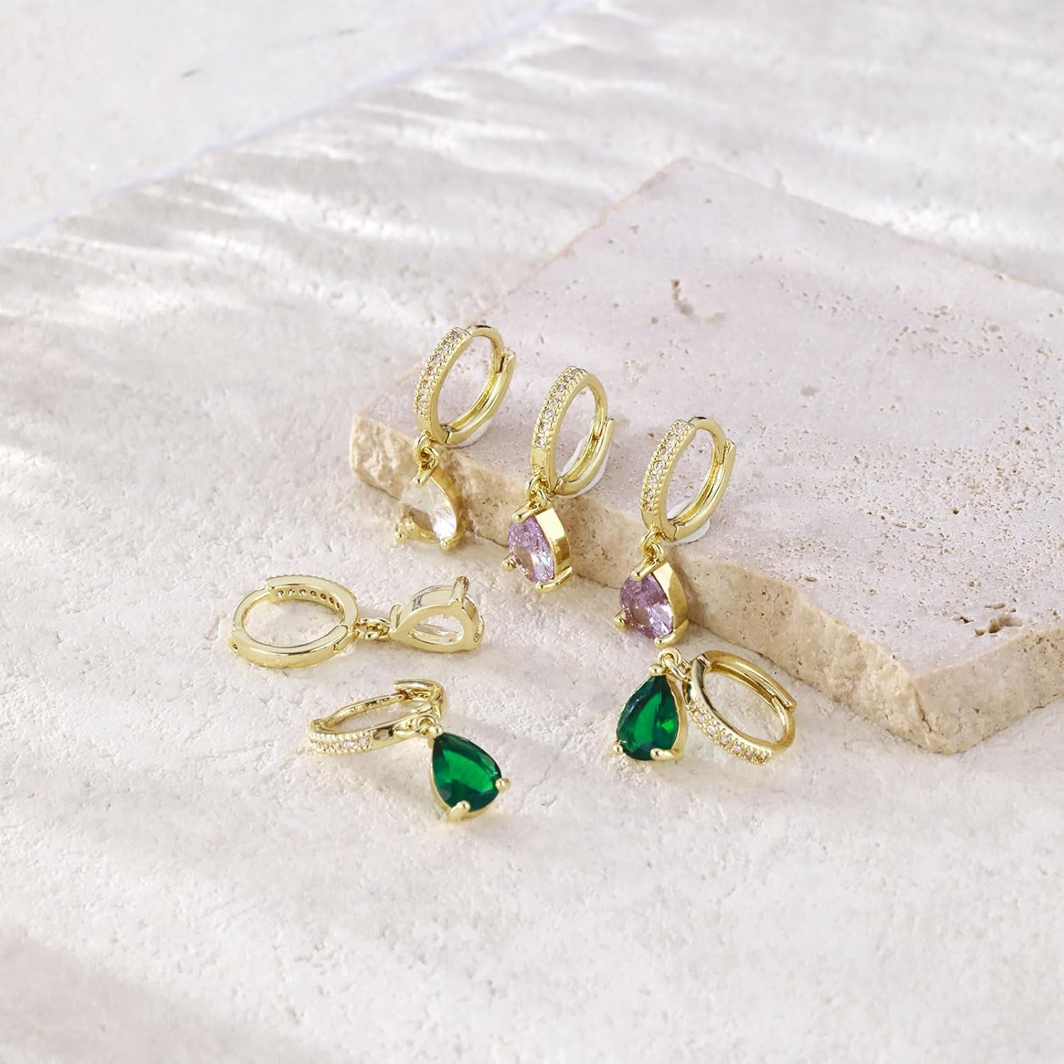 Kyerlyn 14K Gold Plated Birthstone Hoop Earrings for Women, Teardrop Birthstone Dangle Earrings Dainty Hoop Huggie Earrings Personalized Charm Minimalist Jewelry Birthday Gifts - Image 6