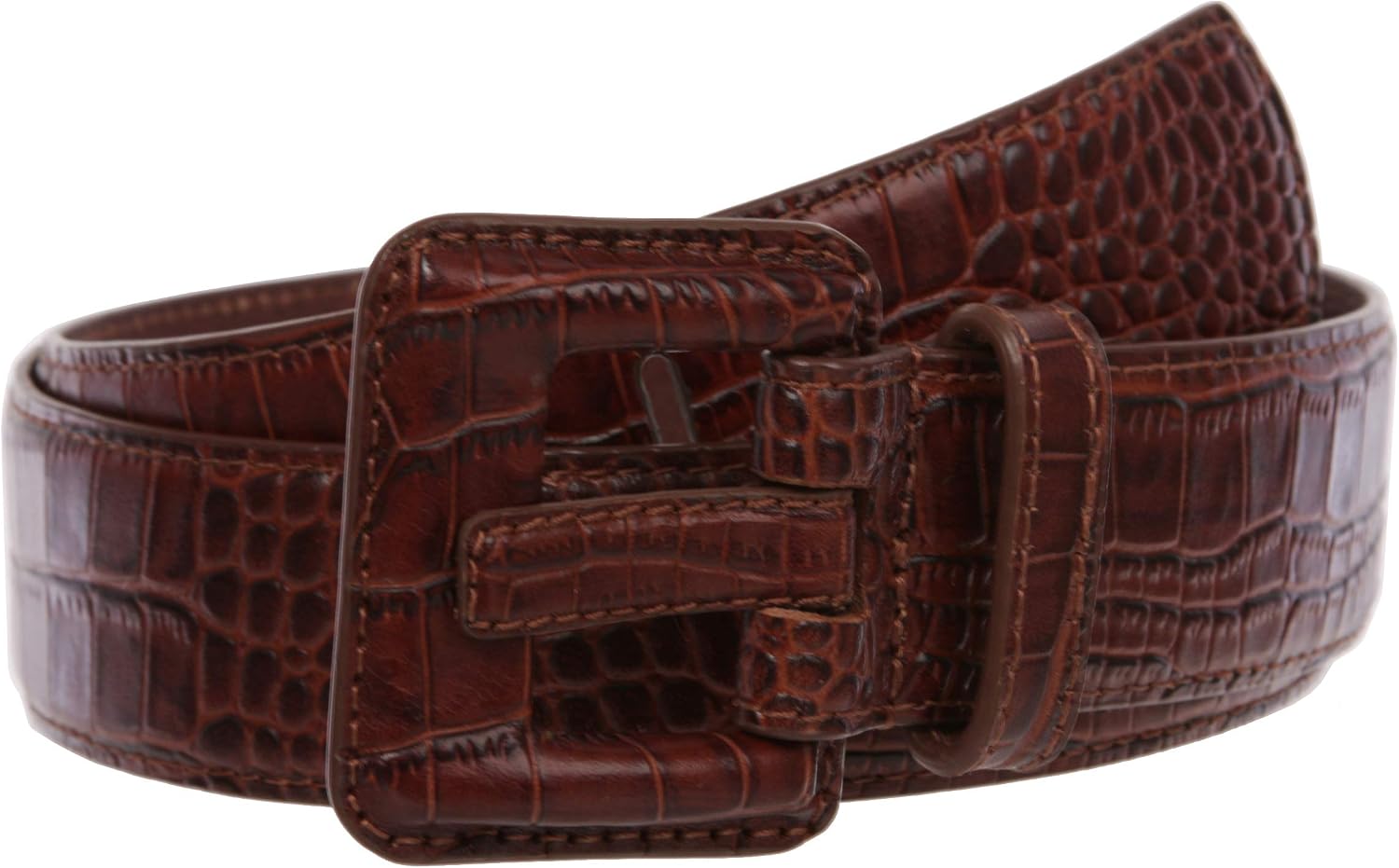 beltiscool OnlineBelts Women Faux Embossed Alligator Full Grain Leather Square Belt