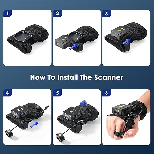 Miniatura 8 de Eyoyo Escáner de código de barras 2D portátil escaneo rápido y de largo alcance, guante portátil para colocar izquierdo y derecho, escáner de código