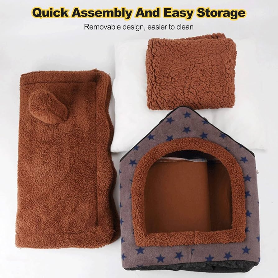 Galatée Cama Para Perros, Cama Cueva Para Gatos Suave, Plegable Y Lavable Con Cojín Desmontable, Bonita Casa Para Gatos, Nido Para Mascotas De Interior Con Base Antideslizante(S, Marrón Oscuro