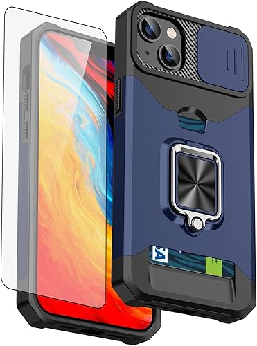 Asuwish Funda compatible con iPhone 15 Plus de 6.7 pulgadas y protector de pantalla de vidrio templado, soporte para tarjetas, anillo para teléfono